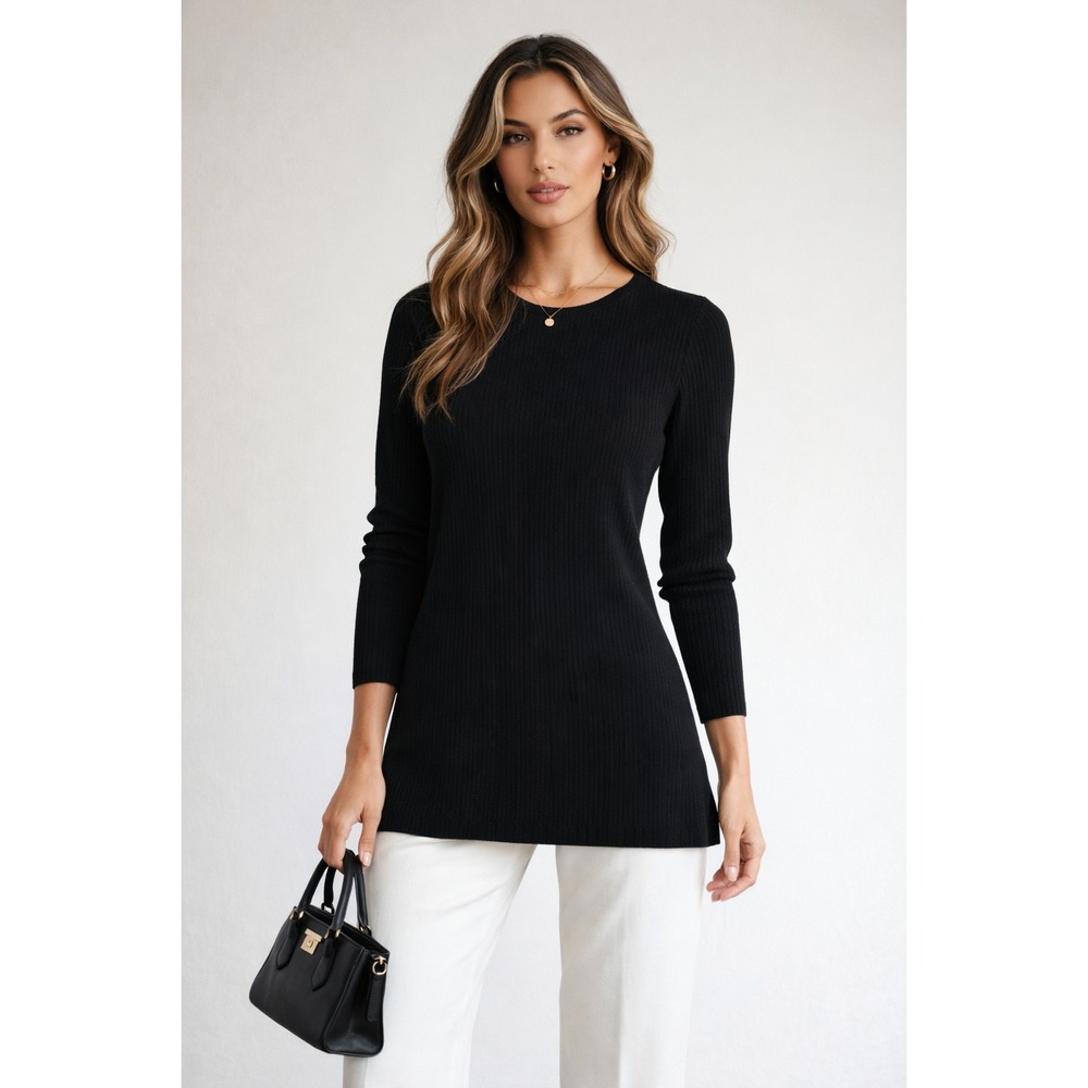 Alfani Ribbed Knit Sweater Womens M Black Elevated Minimalist Elevated Basics‎